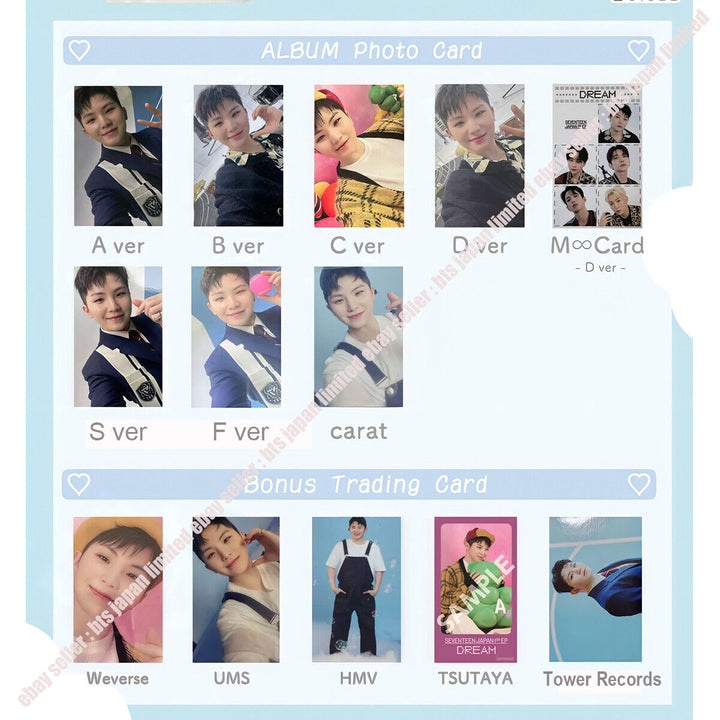 SEVENTEEN Woozi DREAM Limited Tarjeta fotográfica oficial ABCDSF CARAT Fan club PC 