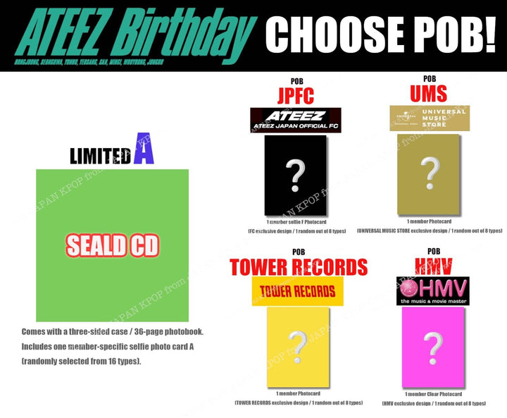 PRE ATEEZ JAPAN Birthday SEALD CD + STORE POB ATINY JPFC TOWER RECORD HMV SOLO