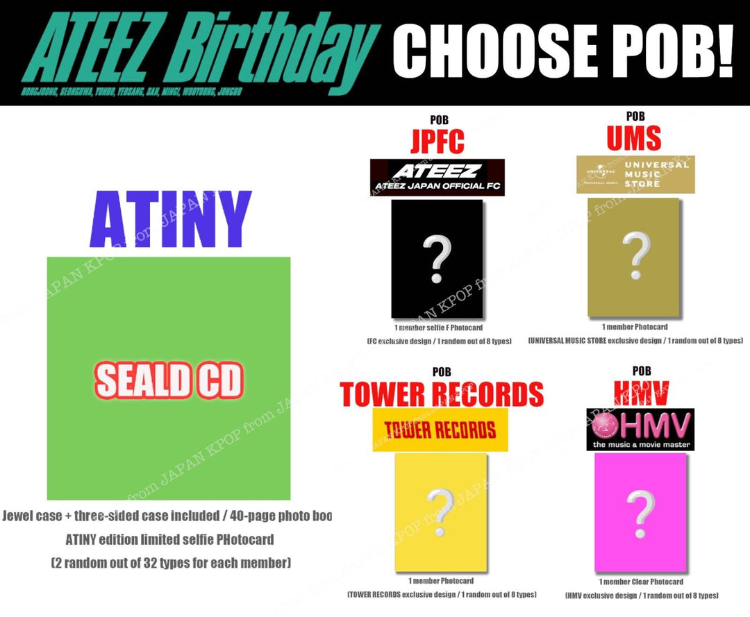 PRE ATEEZ JAPAN Birthday SEALD CD + STORE POB ATINY JPFC TOWER RECORD HMV SOLO