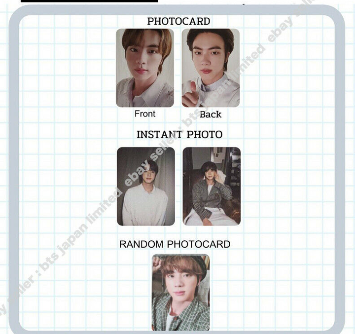 BTS Jin DECO KIT Cámara instantánea aleatoria Impresión a doble cara Tarjeta fotográfica PCS 