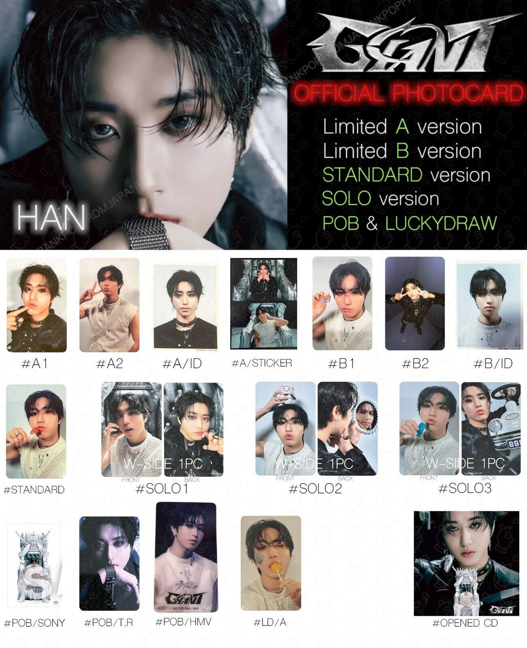 HAN STRAY KIDS GIANT JAPAN ALBUM PHOTOCARD POB LUCKY DRAW SOLO SONY