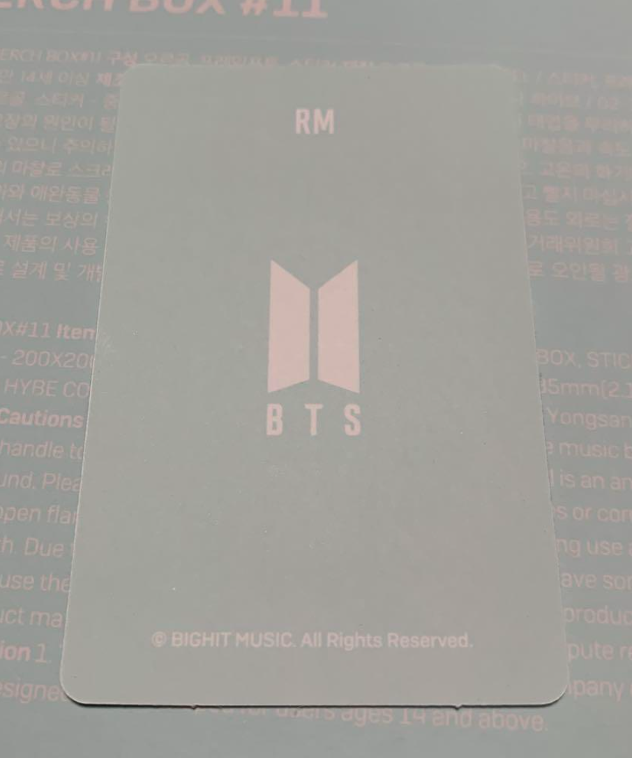 BTS MERCH BOX #11 Official photocard PC 7 RM JIN SUGA J-HOPE JIMIN V JUNGKOOK