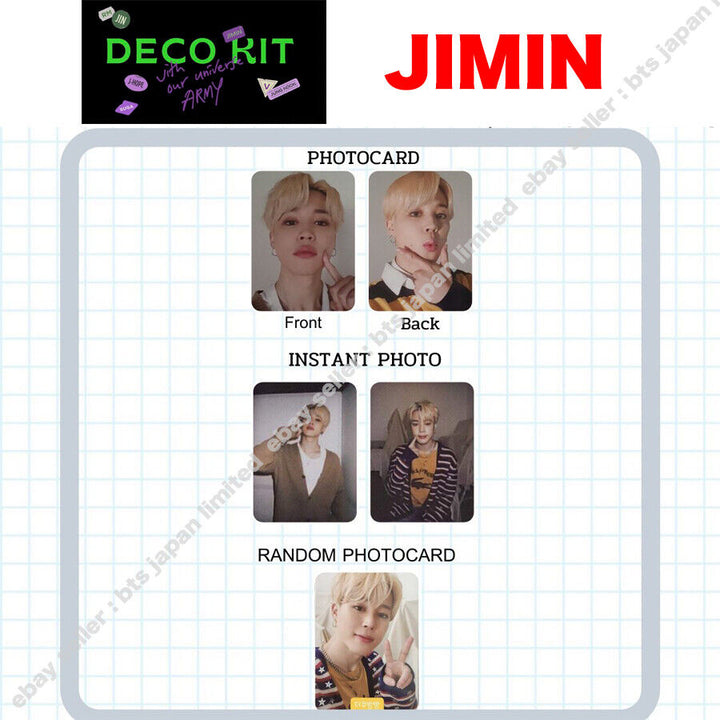 BTS Jimin DECO KIT Cámara instantánea aleatoria Impresión a doble cara Photocard PCS 