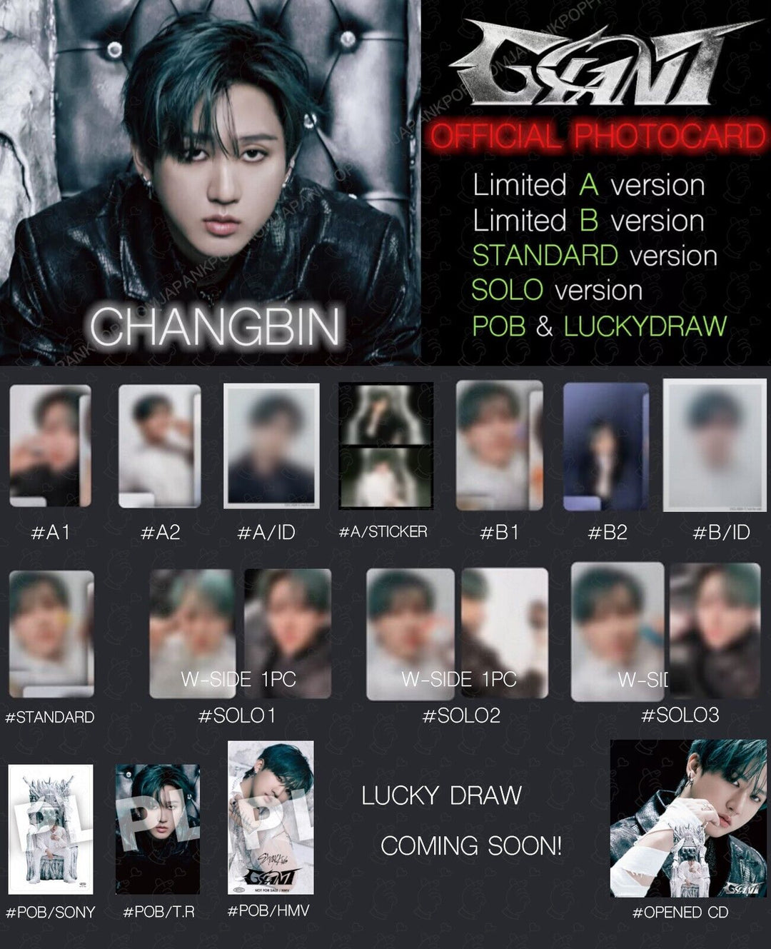 CHANGBIN STRAY KIDS GIANT JAPAN ALBUM PHOTOCARD POB LUCKY DRAW SOLO SONY