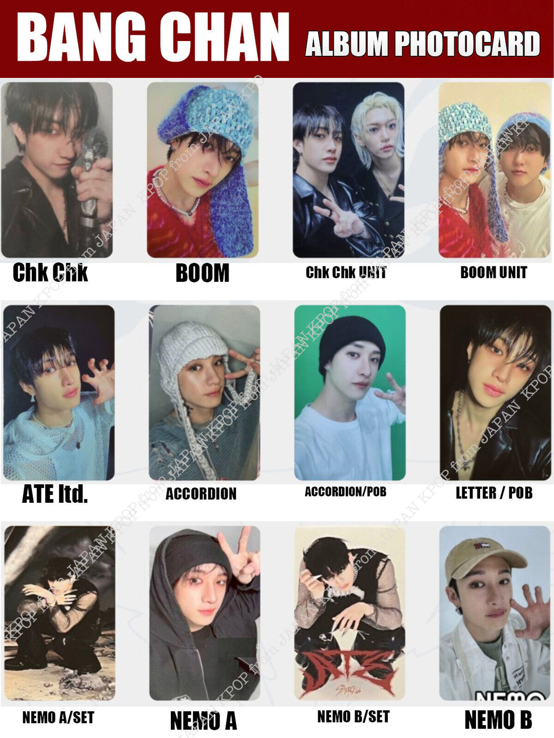 STRAY KIDS ATE OFFICIAL ALBUM PHOTOCARD Chk Boom Accordion NEMO Letter POB