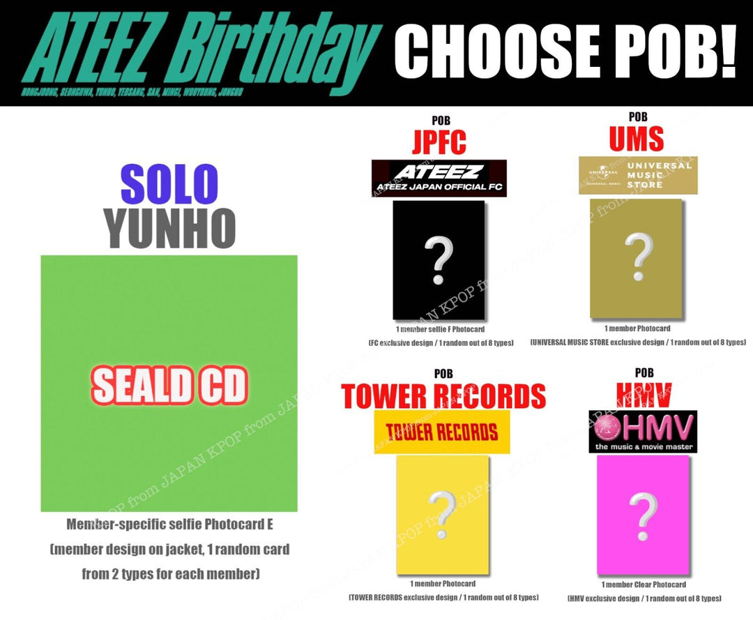 PRE ATEEZ JAPAN Birthday SEALD CD + STORE POB ATINY JPFC TOWER RECORD HMV SOLO