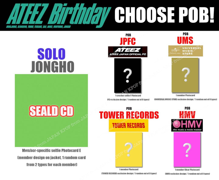 PRE ATEEZ JAPAN Birthday SEALD CD + STORE POB ATINY JPFC TOWER RECORD HMV SOLO