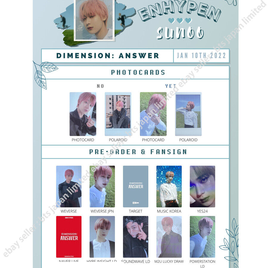 ENHYPEN Sunoo Repackage DIMENSION : ANSWER NO YET Official Photo card weverse