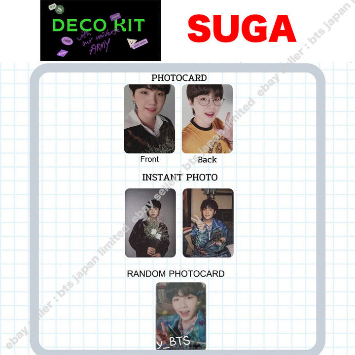 BTS Suga DECO KIT Cámara instantánea aleatoria Impresión a doble cara Tarjeta fotográfica PCS 