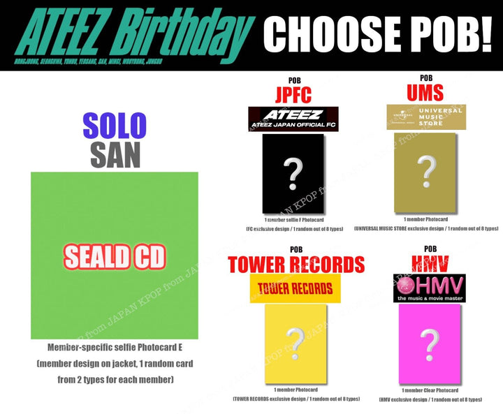 PRE ATEEZ JAPAN Birthday SEALD CD + STORE POB ATINY JPFC TOWER RECORD HMV SOLO