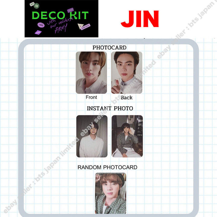 BTS Jin DECO KIT Cámara instantánea aleatoria Impresión a doble cara Tarjeta fotográfica PCS 