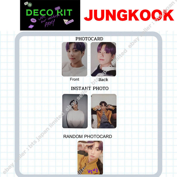 BTS Jungkook DECO KIT Cámara instantánea aleatoria Impresión a doble cara Photocard PCS 