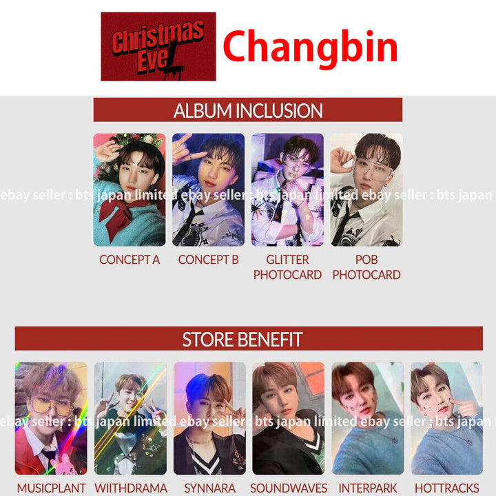 Tarjeta fotográfica oficial de Nochebuena de Stray Kids Changbin CONCEPT GLITTER POB PC 