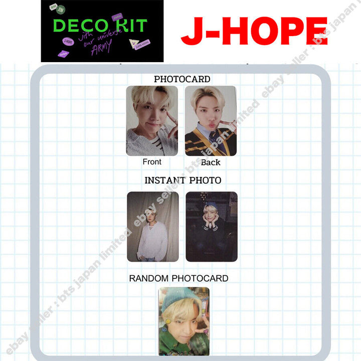 BTS J-Hope DECO KIT Cámara instantánea aleatoria Impresión a doble cara Tarjeta fotográfica PCS 