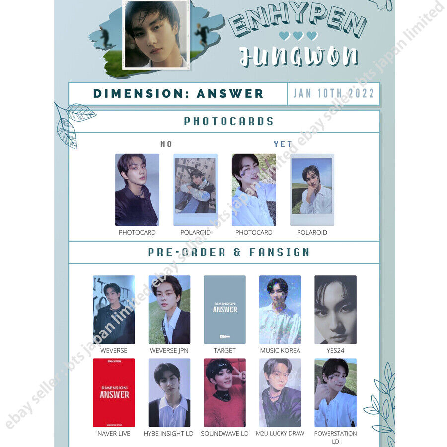 ENHYPEN Jungwon Repackage DIMENSION : ANSWER NO YET Official Photo card weverse