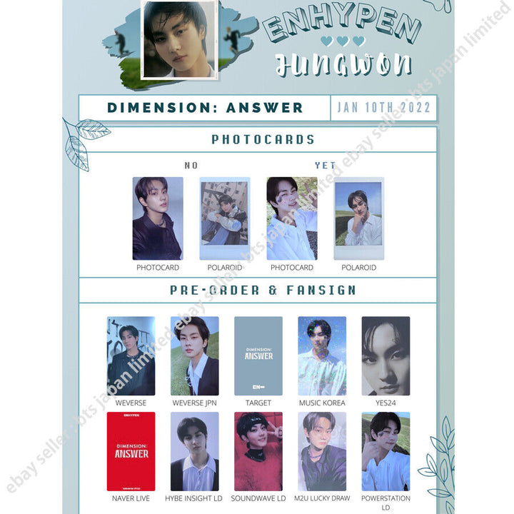 ENHYPEN Jungwon Repackage DIMENSIÓN: RESPUESTA AÚN NO Tarjeta de fotografía oficial weverse 