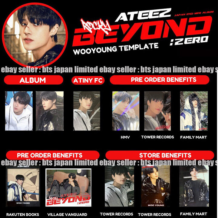 ATEEZ WOOYOUNG BEYOND : ZERO ATINY A B HMV Tower records POB Photocard PC