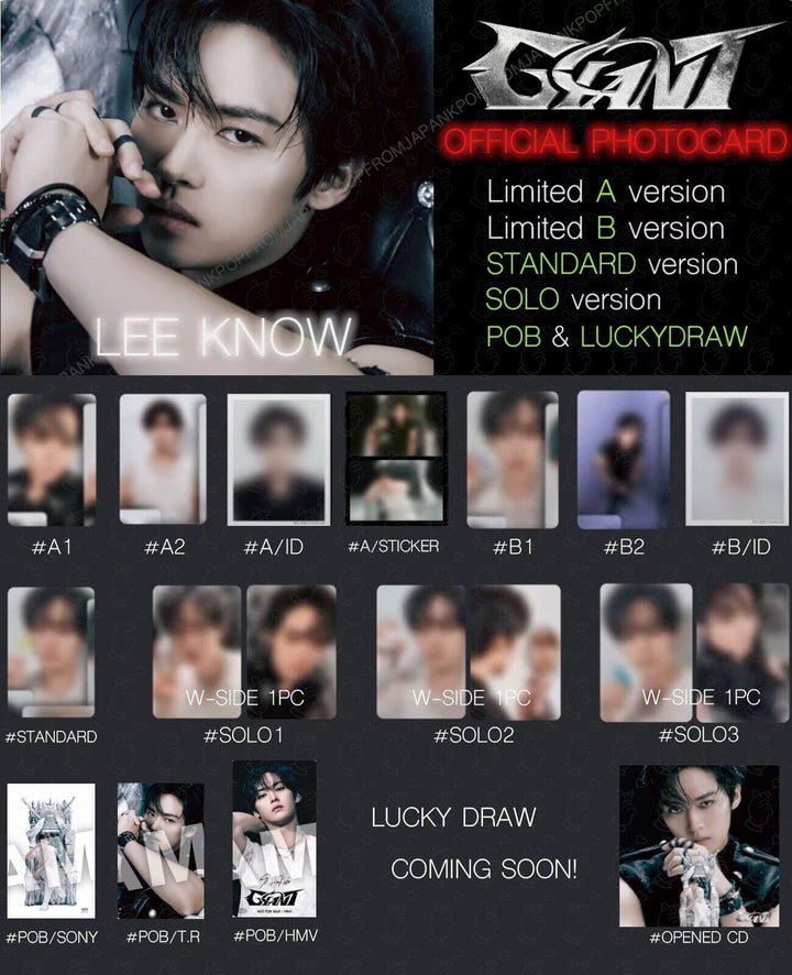 LEE KNOW STRAY KIDS GIANT JAPAN ALBUM PHOTOCARD POB LUCKY DRAW SOLO SONY