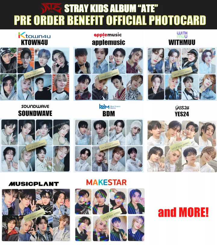 Stray Kids ATE POB Photocard BDM APPLEMUSIC MAKESTAR KTOWN4U WITHMUU YES24